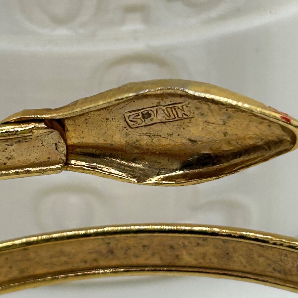 Vintage Snake Bracelet Egyptian Style Gold Tone Armlet With Chased Metal, Enamel - Picture 12 of 13